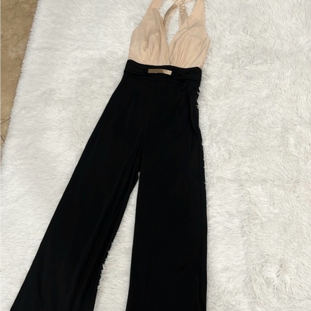 Vintage BEBE Boss V-Neck Black Wide-Leg Faux Belt Metallic Waist NYC Jumpsuit - Picture 5 of 7